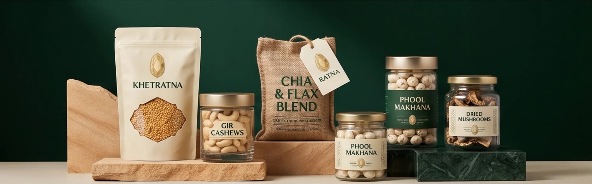 Early Khetratna packaging visualization across several pantry concepts
